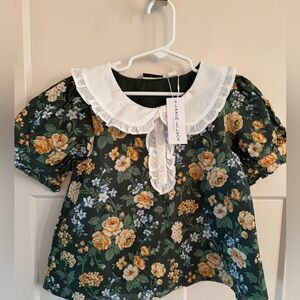 Janie and Jack Kids Floral Blouse - Green and Orange size 6 cottage core NWT
